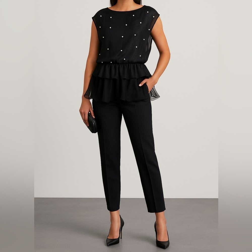 Elegant Black Blouse with Pearl Accents NWOT - Picture 10 of 10